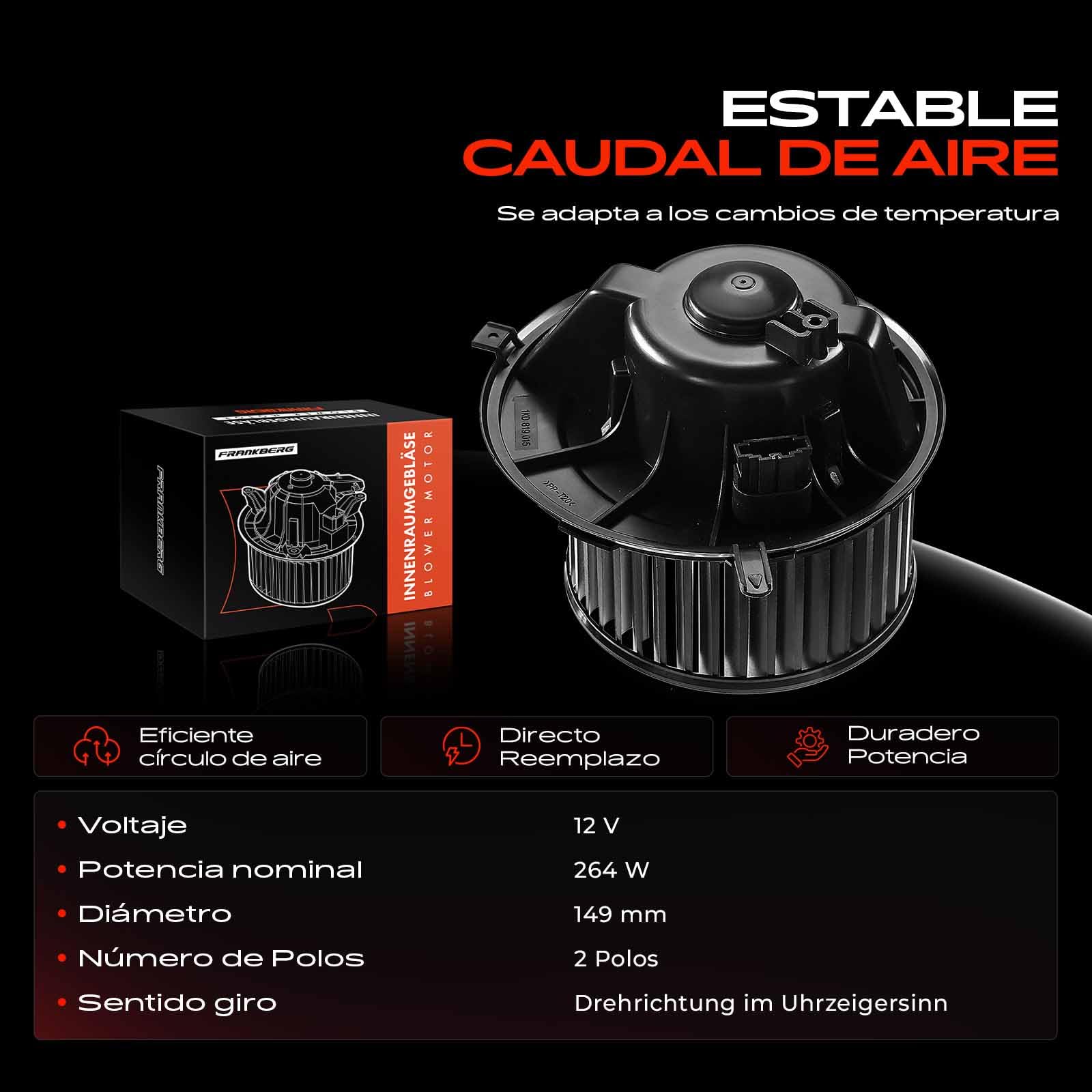 Frankberg Motor del ventilador del calefactor Compatible con Golf VI 5K1 Golf V 1K1 Golf Plus 521 5M1 Golf VI Variante AJ5 Yeti 5L Replace# 1K1K1