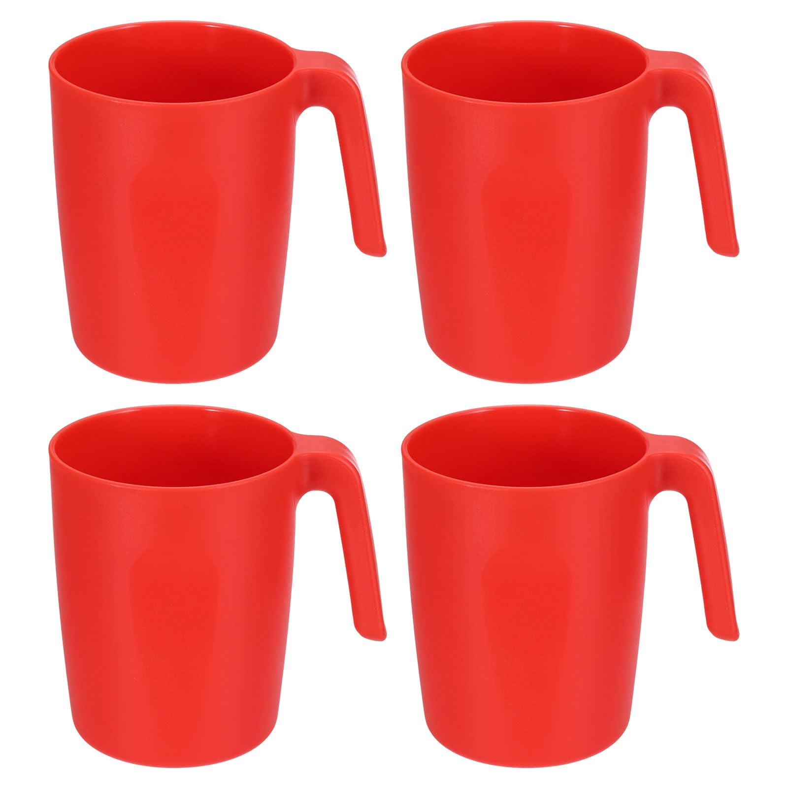 sourcing map Set of 4 450ml Plastic Coffee Mugs, Unbreakable Coffee Mugs, Reusable Microwave Dishwasher Safe Drinking Cups with Handle for Tea Milk Juice Kitchen Camping, Red