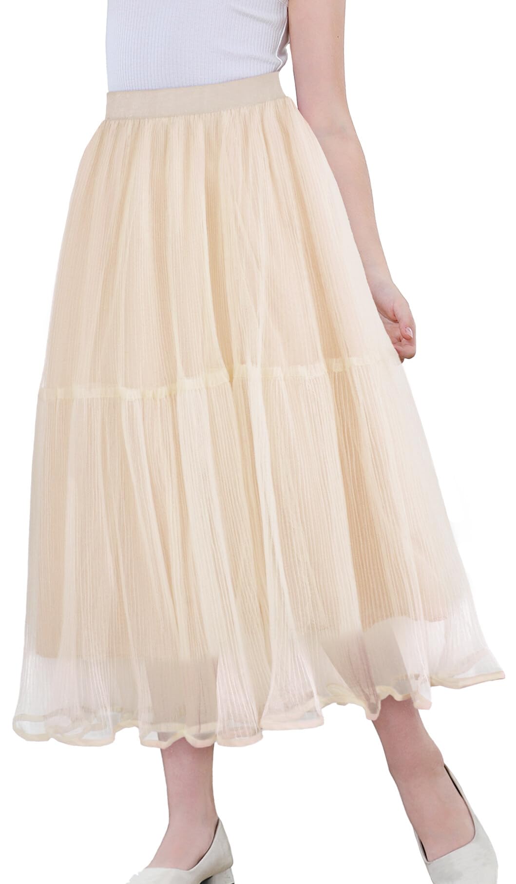 Jupe Mi Longue Fille en Tulle Jupe Princesse Enfant Fille Jupe Tutu Mousseline de Soie Taille Elastique Mariage Fête Anniversaire