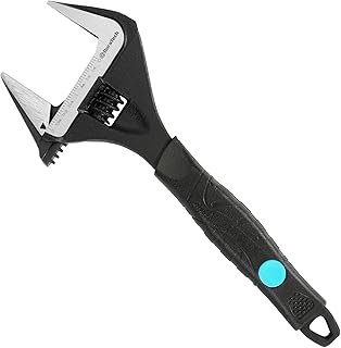 10-Inch (250 mm) Adjustable Wrench, Wide Jaw Large Opening Black Oxide Finish Plumbing Basin Wrench Hand Repair Tool, Cr-V Steel, SAE and Metric Scale Marked, Ergonomic Grip