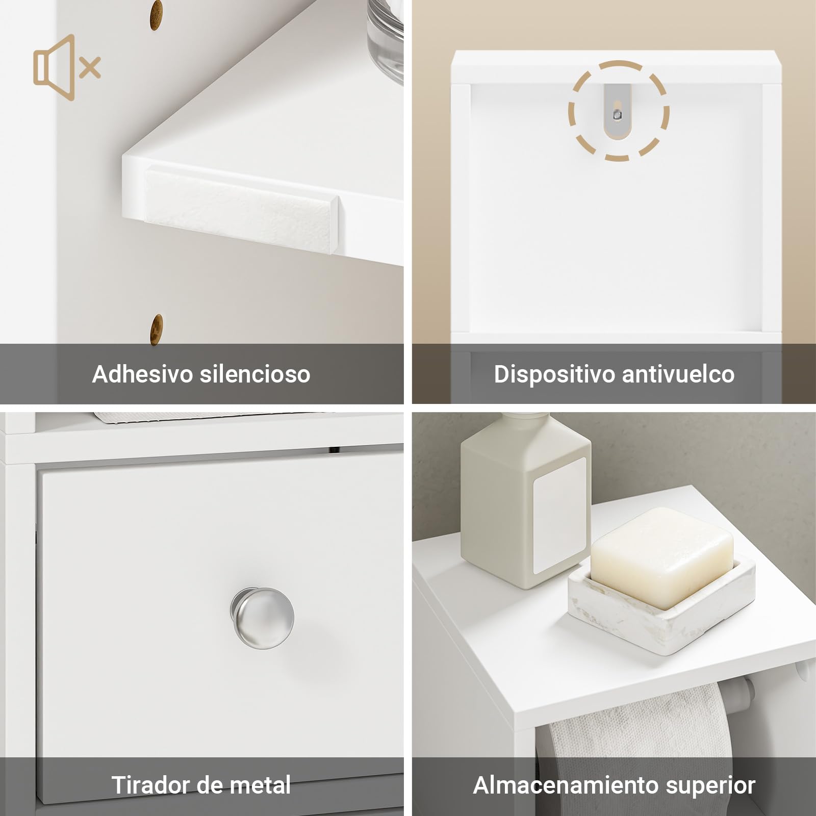 SoBuy Mueble Baño Estrecho 20x20 cm con Portarrollos Blanco para WC | Armario Auxiliar y Puerta Reversible Columna de Almacenaje Baño Compacto con Cajón BZR219-W
