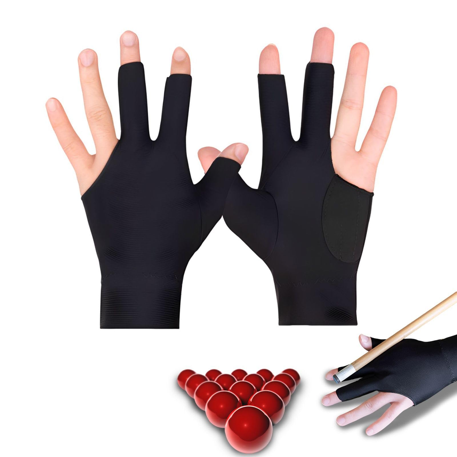 DALAETUS Set di 2 Guanti da Biliardo, Guanti da Biliardo Snooker, Guanti da Piscina Traspiranti, Guanti da biliardo a tre dita, guanti in spandex, accessori da biliardo per uomo e donna