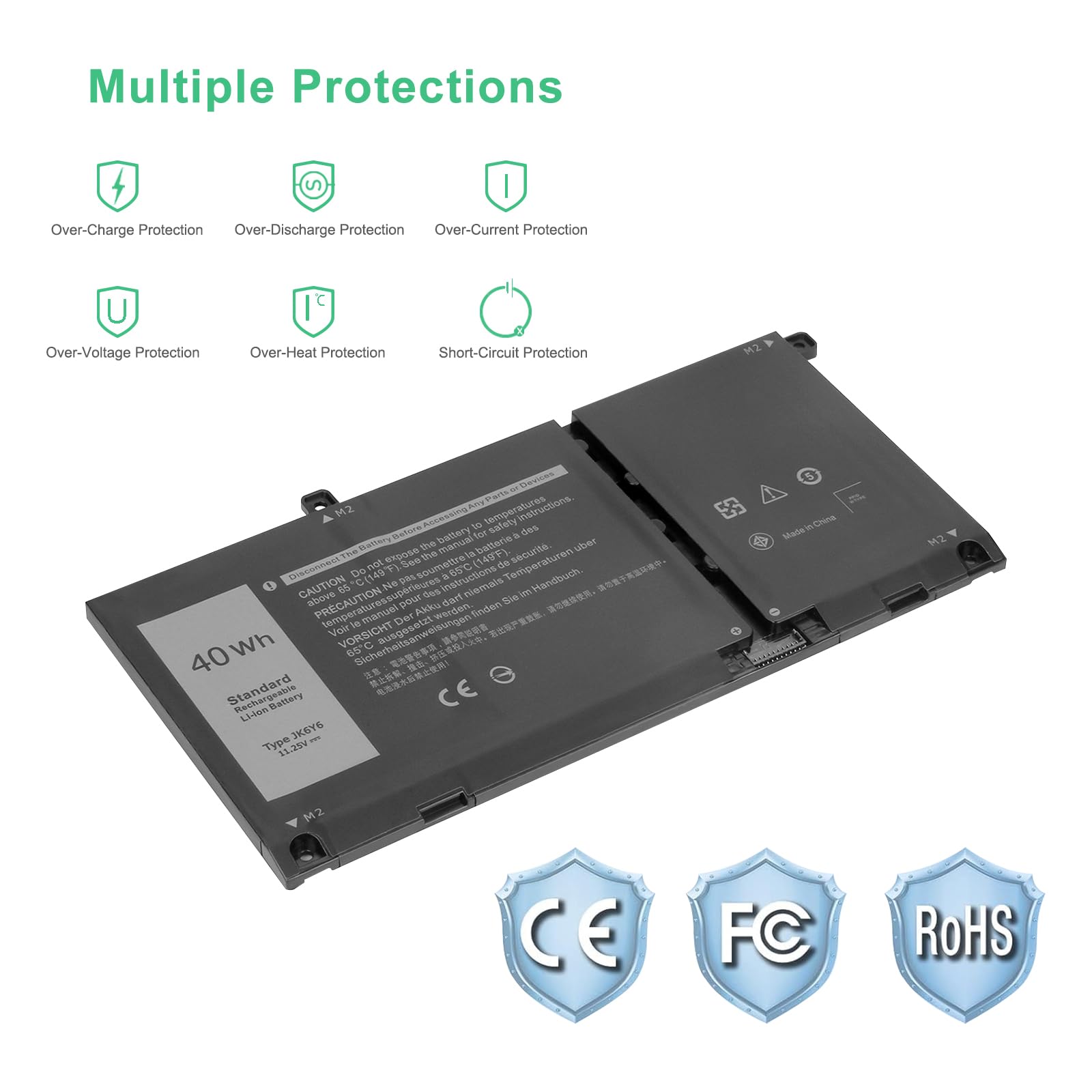 JK6Y6 Batteria per Dell Latitude 3410 3510 Vostro 5300 5401 5402 Inspiron 5300 5401 5402 5408 5501 5502 5505 5508 5406 7405 7300 7306 7500 7506 2-in-1 Silver Series C5KG6 11.25V 40Wh