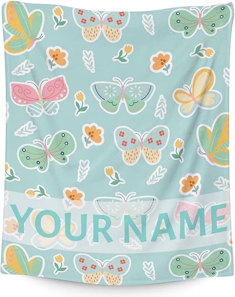 Personalized Butterfly Blanket Gifts with Name - 40"x50" Cute Throw for Women, Girls - Green Soft Fuzzy Blankets for Couch & Sofa