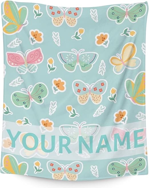 Personalized Butterfly Blanket Gifts with Name - 40"x50" Cute Throw for Women, Girls - Green Soft Fuzzy Blankets for Couch & Sofa