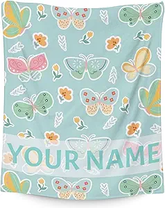 Personalized Butterfly Blanket Gifts with Name - 40"x50" Cute Throw for Women, Girls - Green Soft Fuzzy Blankets for Couch & Sofa