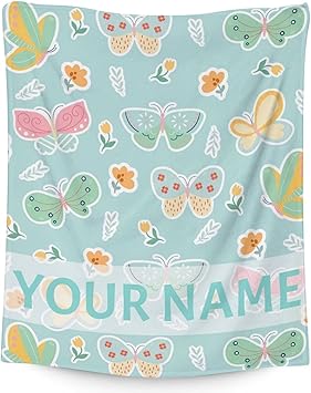 Personalized Butterfly Blanket Gifts with Name - 40"x50" Cute Throw for Women, Girls - Green Soft Fuzzy Blankets for Couch & Sofa