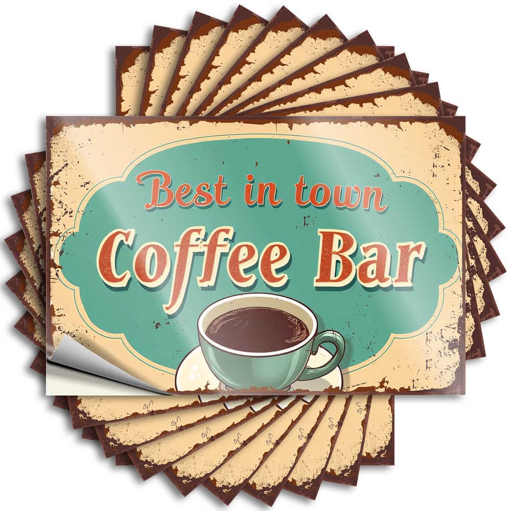Basement Decor Decal Durable Door | Best in Town Coffee Bar: Savor The Best Brews Lover Self Adhesive Sticker for Narrow DIY(12X18CM)