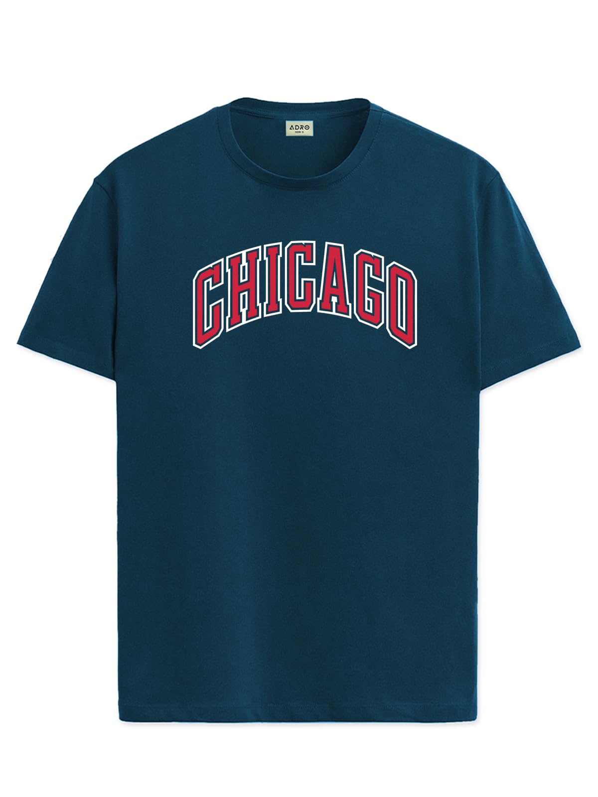 ADRO Maglietta da uomo in stile urbano con stampa Chicago, in cotone, alla moda, colore nero