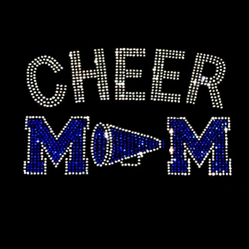 Rhinestone Transfer  Cheer Mom with Megaphone  Hotfix, Bling (Blue)