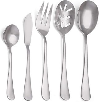5-Piece 18/0 Stainless Steel Serving Set, sharecook Large Hostess Set with Round Edge, Mirror Finished,Dishwasher Safe