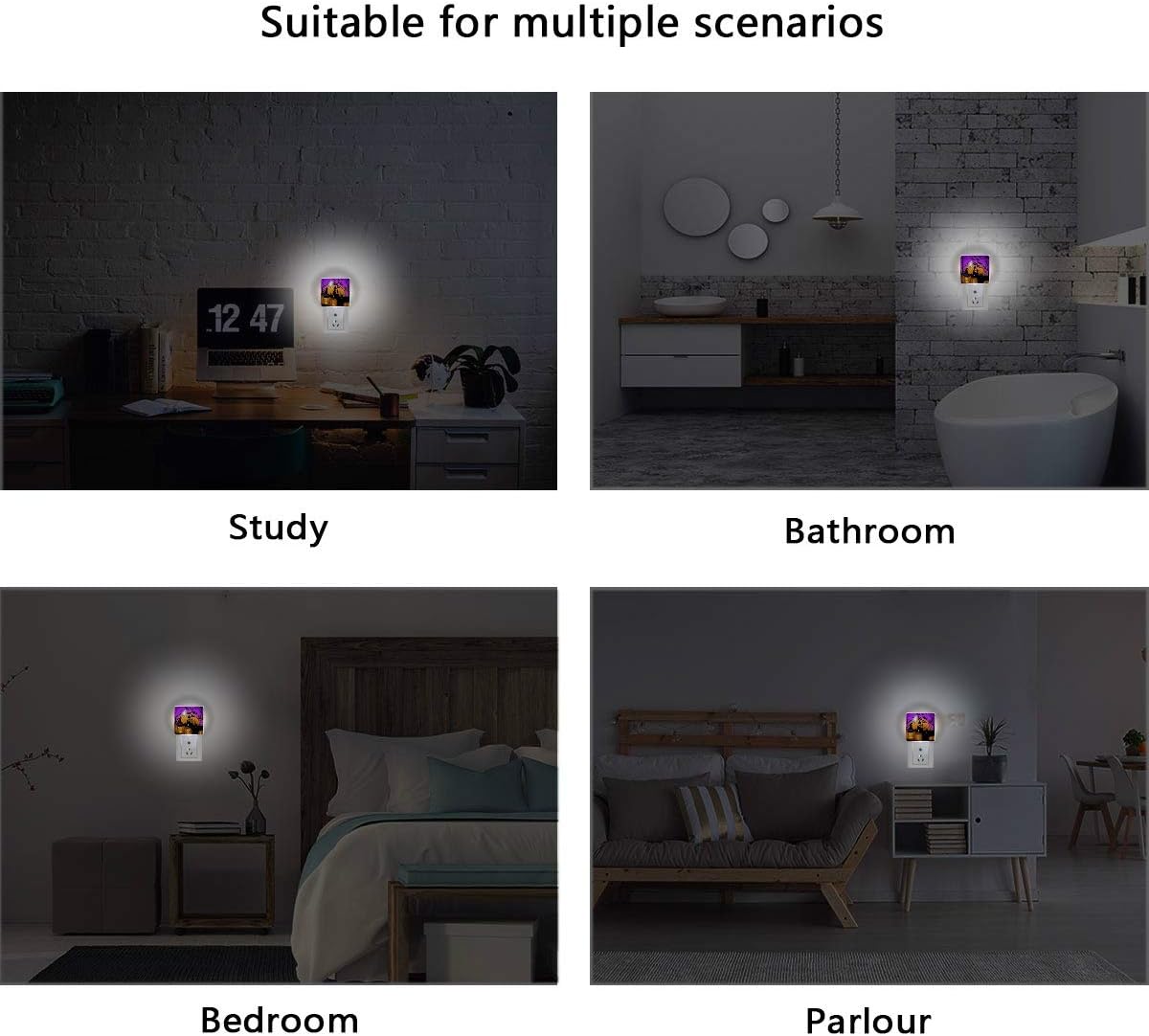 Vdsrup Halloween Pumpkins Ghost Night Light Set of 2 Castle Bats Owl Plug-in LED Nightlights Auto Dusk-to-Dawn Sensor Lamp for Bedroom Bathroom Kitchen Hallway Stairs