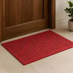 Tapete Capacho Antiderrapante para Porta de Entrada - Tapete de Porta Externa e Interna - Capacho Emborrachado Pesado, Retém Sujeira, para Casa, Apartamento e Escritório - Edmix (Vermelho)