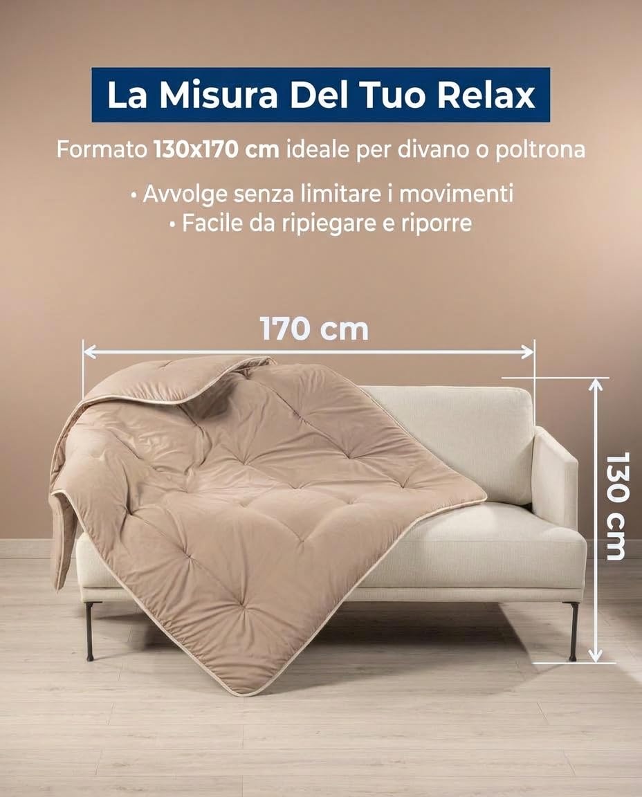 Caleffi - Plaid Scaldotto Coperta Divano 130x170, Tortora, Made in Italy