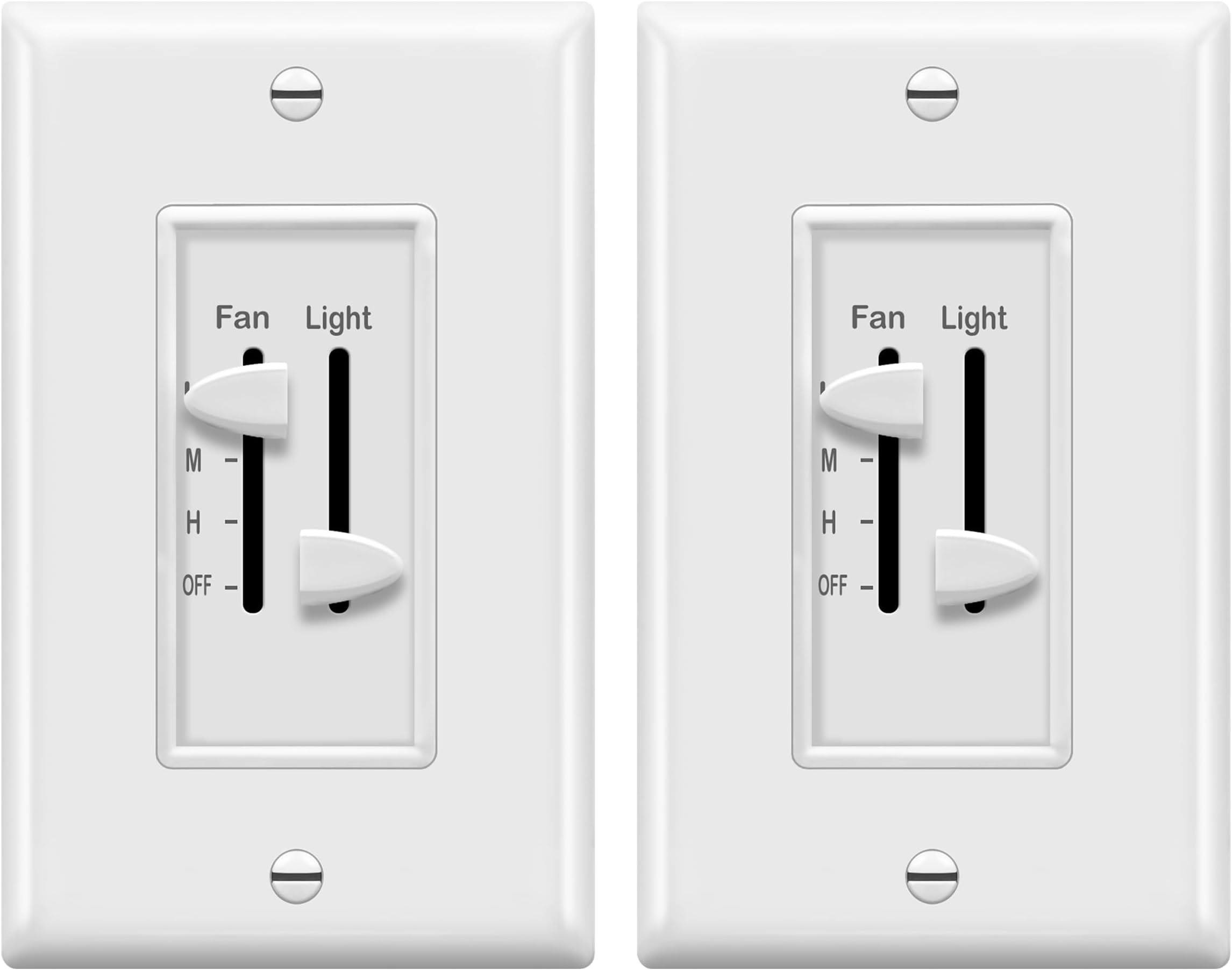 ENERLITES 3 Speed Ceiling Fan Control and Dimmer Light Switch, 2.5A Single Pole Light Fan Switch, 300W Incandescent Load, No Neutral Wire Required, 17001-F3-W, 120 Volts (AC), White, 2 Pack