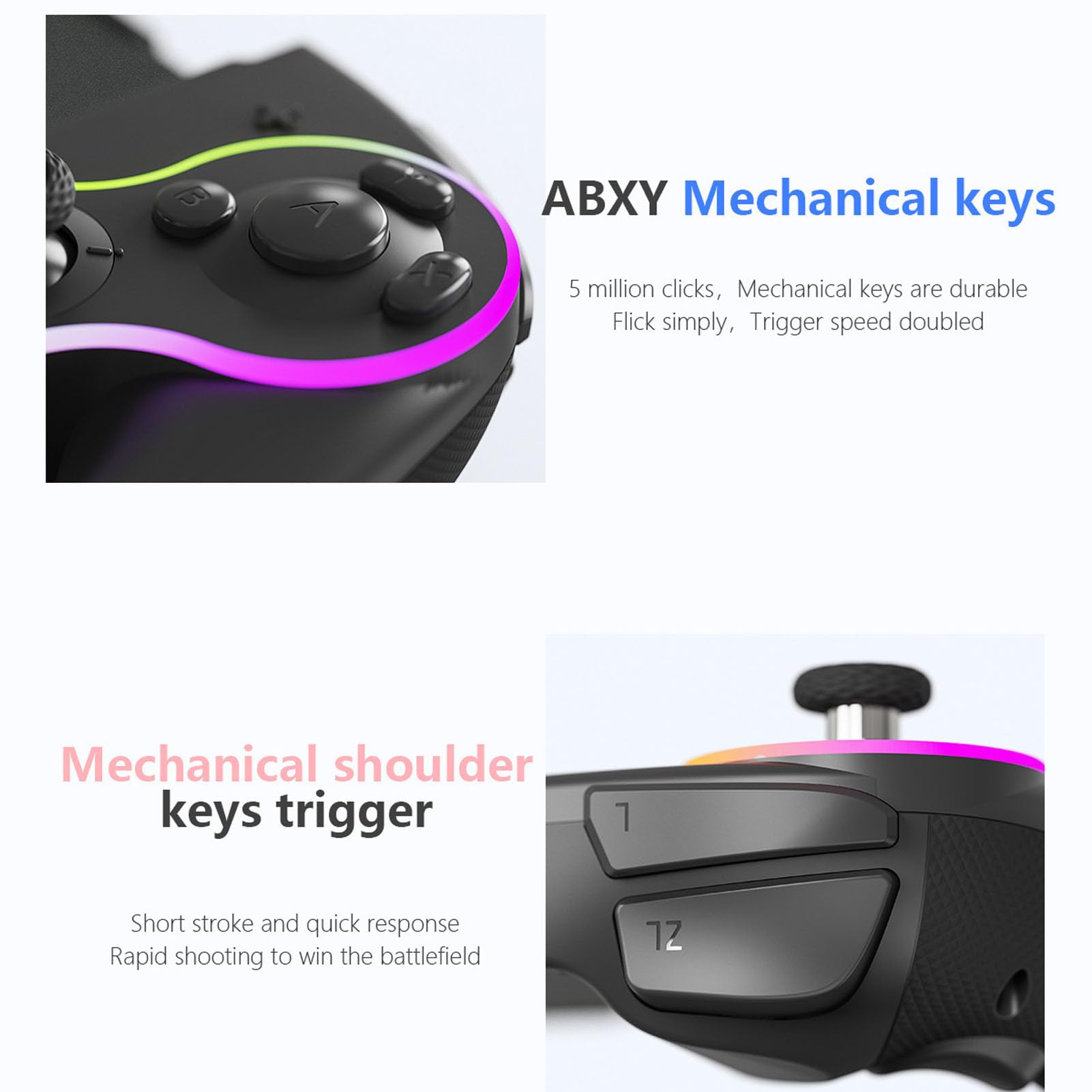 Tangxi Joypad sans Fil pour Manette Pro Compatible avec OLED Joypad Monobloc avec Touches Mécaniques Éclairage RVB Vibration Réglable pour OLED Gaming (BLACK)