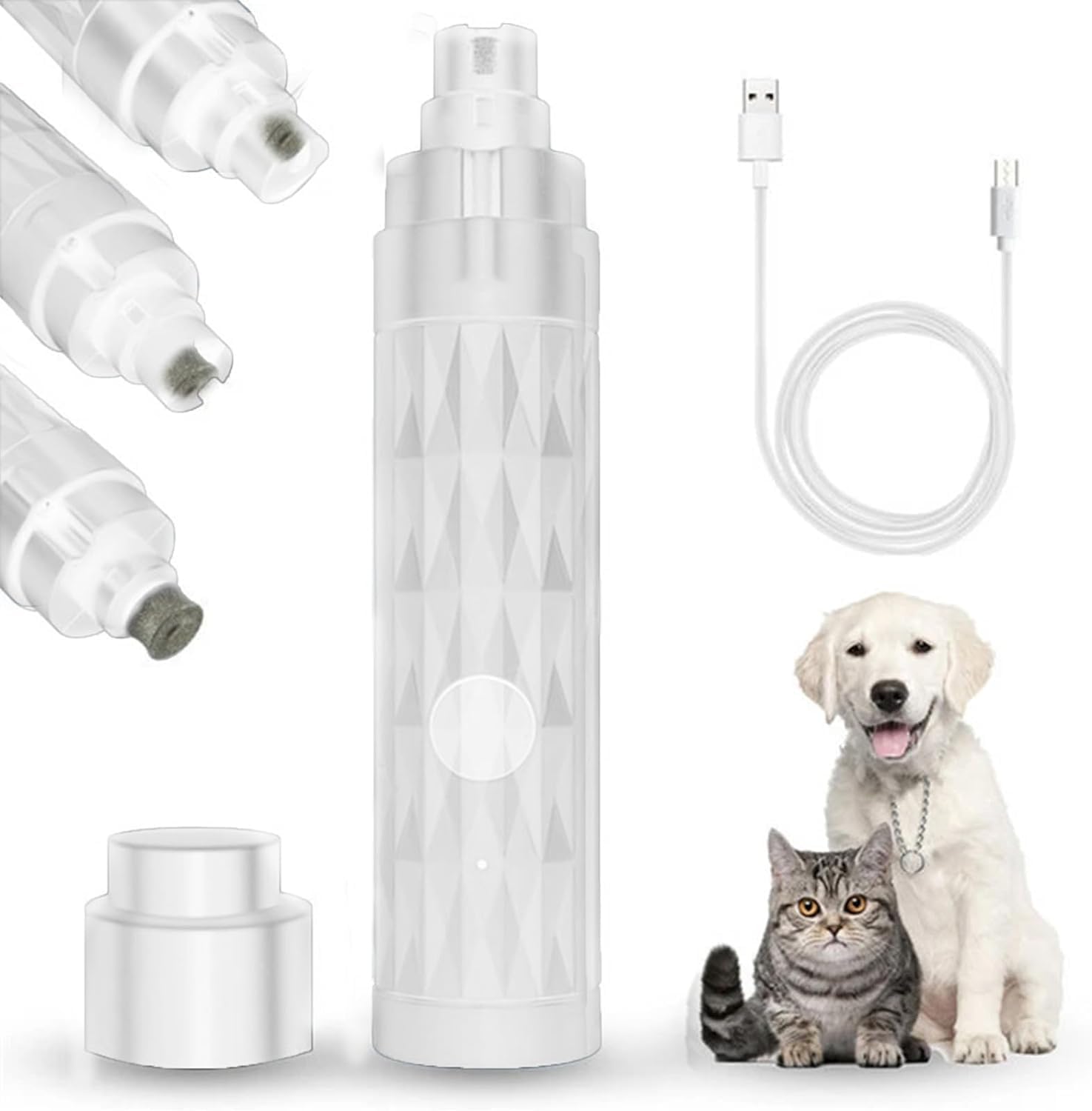 Dog Nail Grinder with LED Light Electric, Rechargeable Pet Nail Grinder, File Trimmer Painless Low Noise, Animal Grooming Tools Smoothing Pet Nails for Small Medium Large Breed Dogs & Cats, White