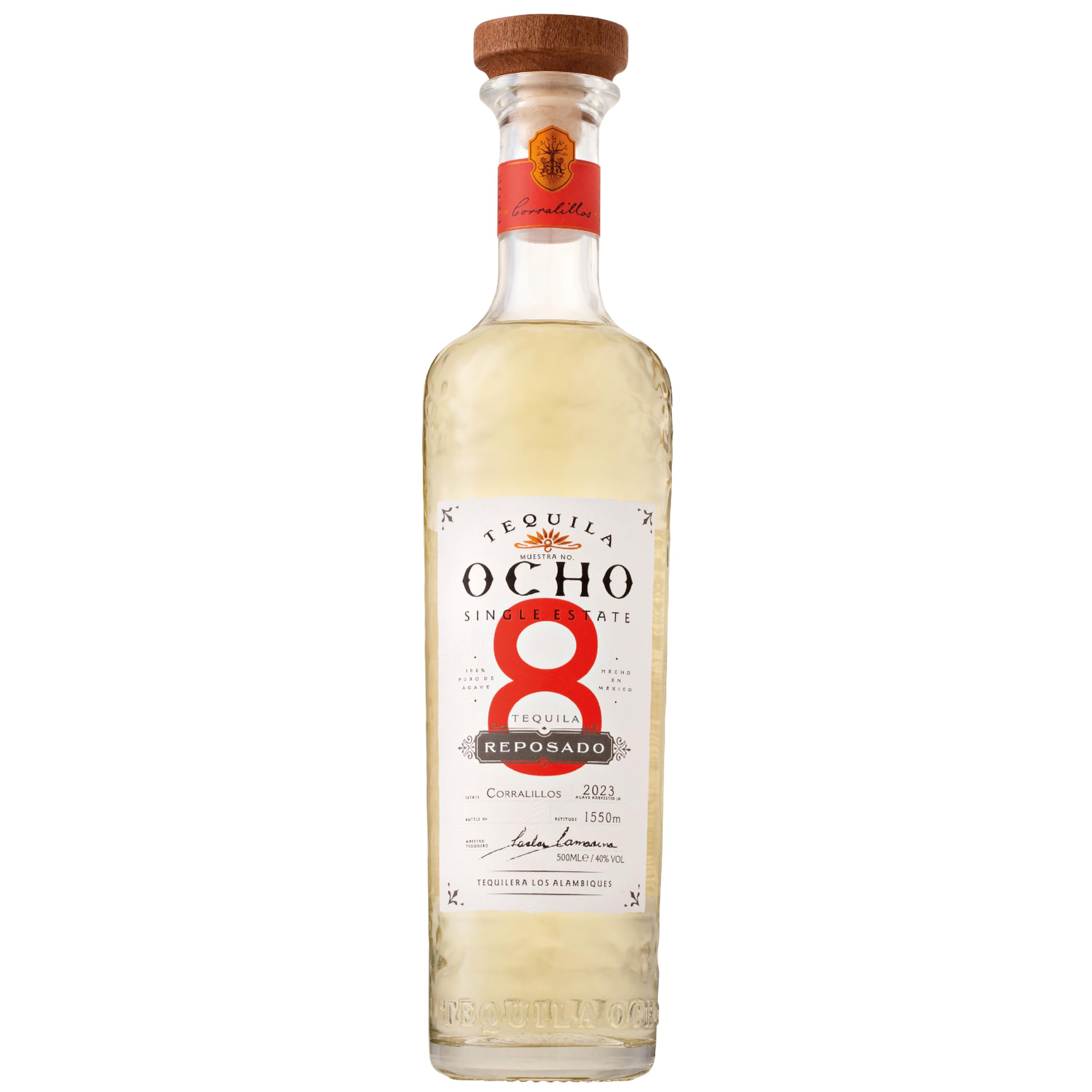 Ocho Reposado 100% Agave Tequila, 50 cl - Award Winning Premium Tequila - Aged for 8 Weeks - Made with 100% Blue Agave - Single Estate
