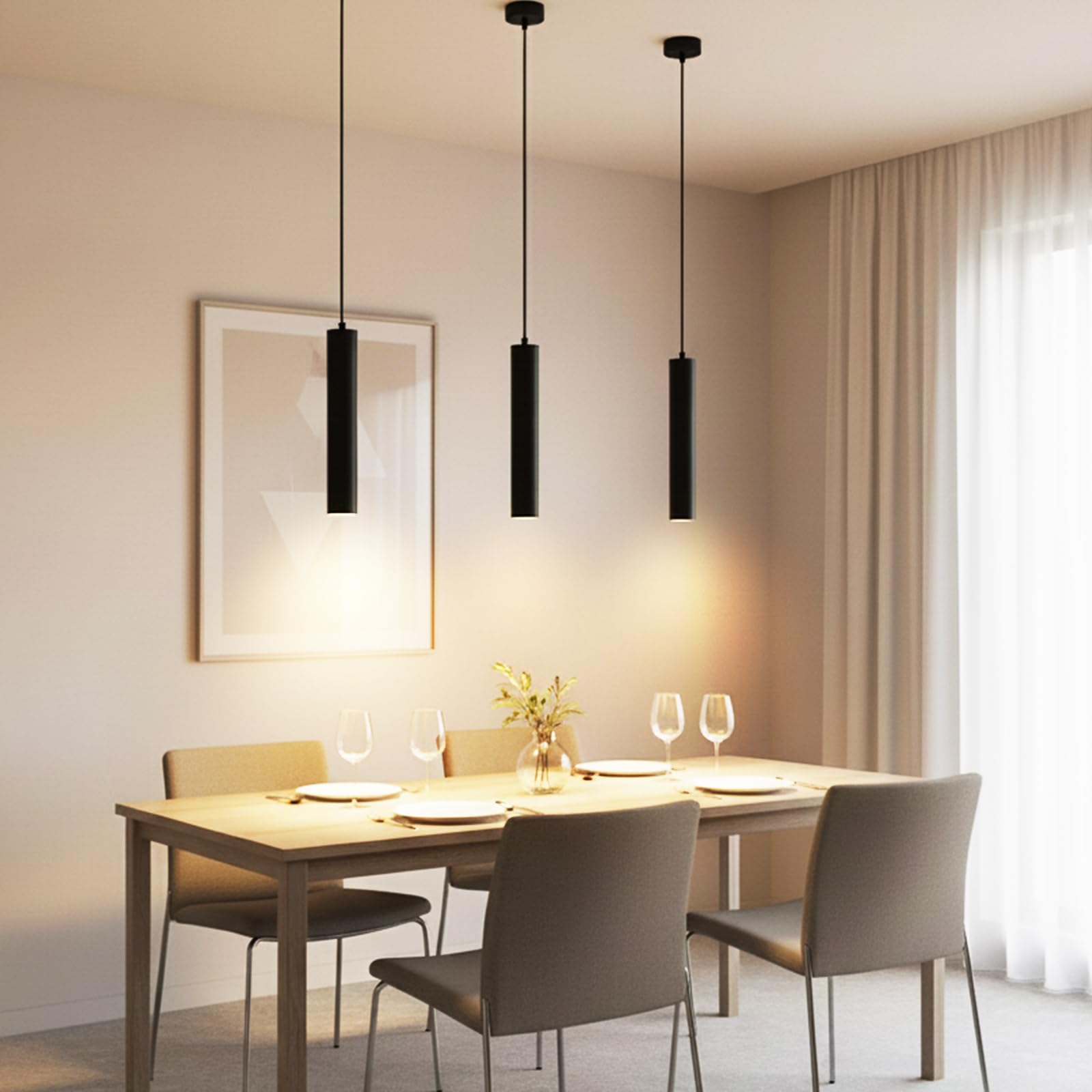 Pendelleuchte Schwarz, Hängelampe GU10 Zylinder mit 5W LED Leuchtmittel, Moderne LED Hängeleuchte für Schlafzimmer Nachttisch,Küche, Esstisch, Wohnzimmer Warmweiß 3000K (30cm 2Stück)