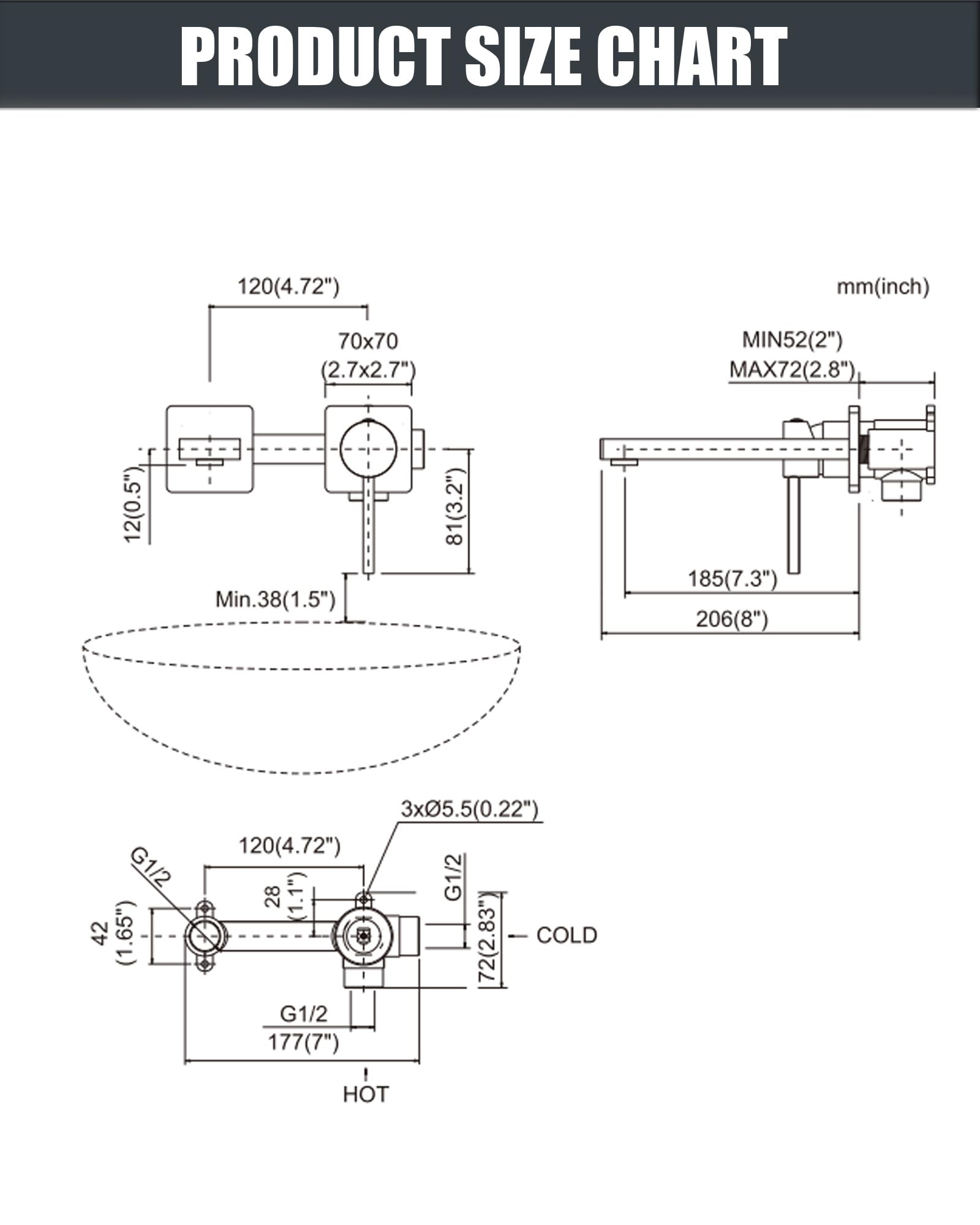 ARCORA Grifo de Lavabo Empotrado, Grifo Empotrado en Latón, Grifo de Baño Empotrado con Aireador Extraíble y Cartucho Cerámico, Salida de Agua Fría y Caliente Regulable, para Lavabos de Baño, Negro