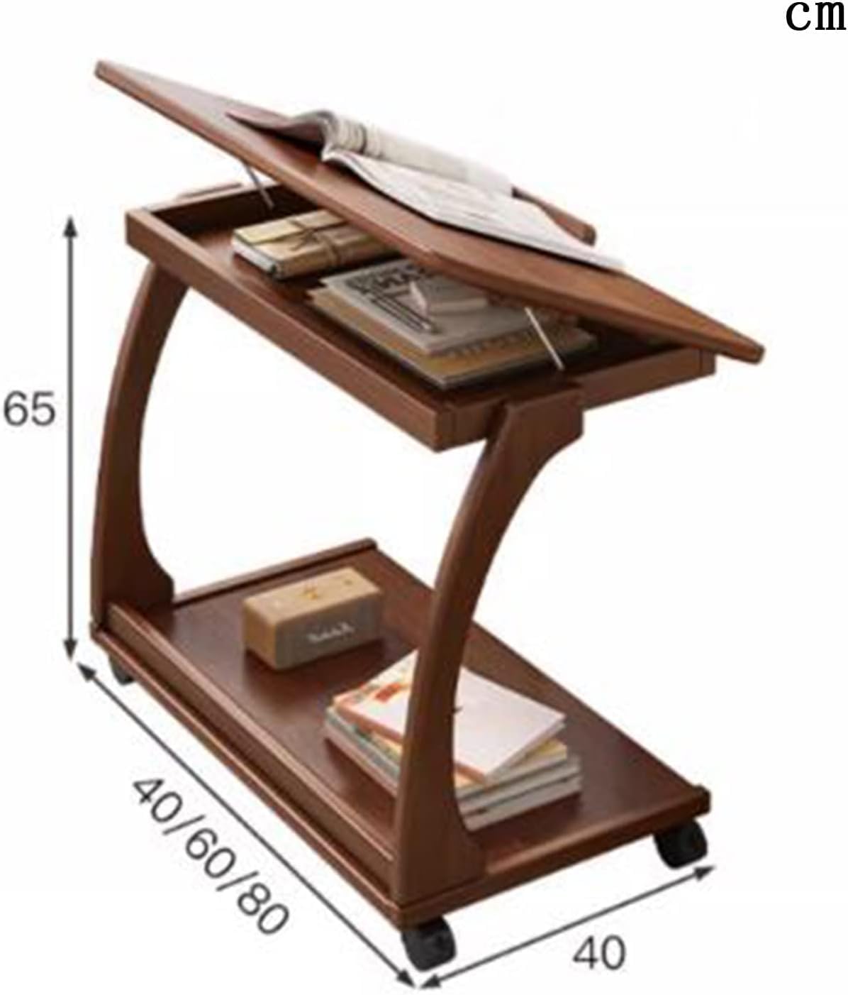 Aimery Office End Table Restaurant Nightstand Bedside Table TV Tray Table, C-Shaped Coffee Table Side Table, Corner Table Black Brake Wheels, Home Office (Size : 60 * 40 * 65CM)