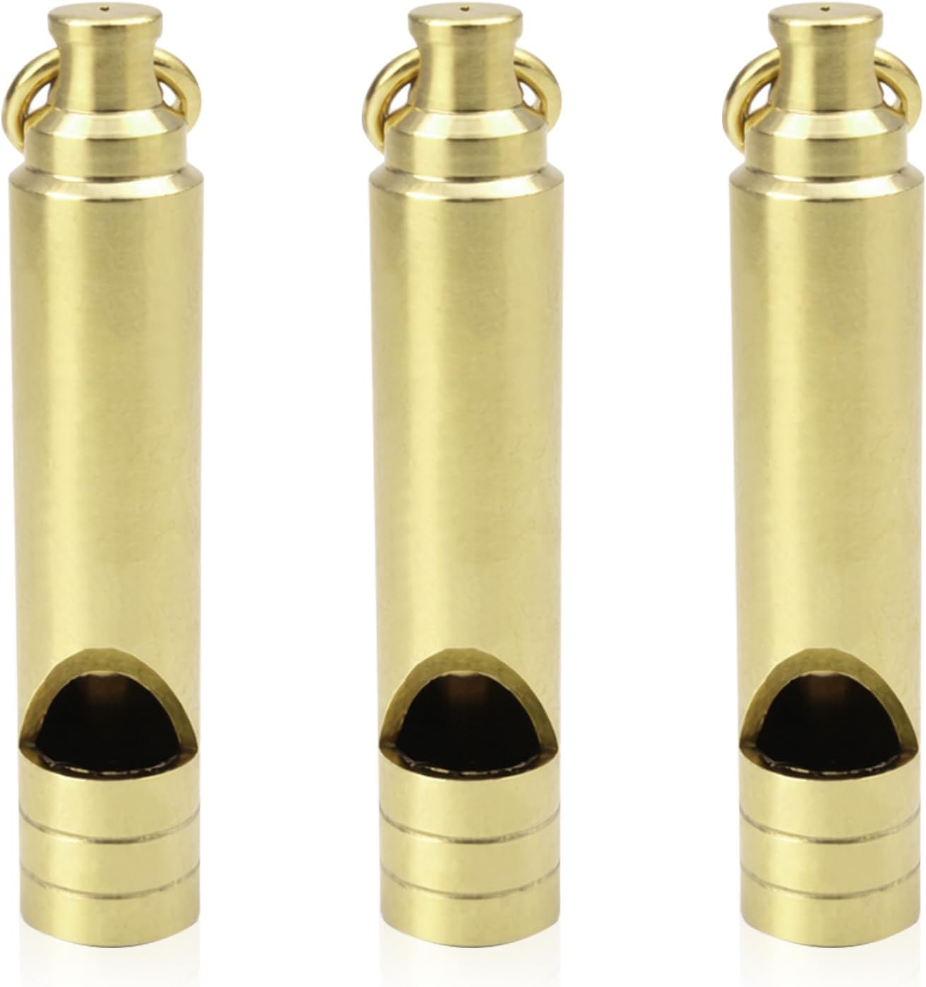 3-Pack Brass Training Whistles, 120dB+ Loud Whistles with Lanyard and Key Ring for Coaches, Camping, Hiking, and Dog Training