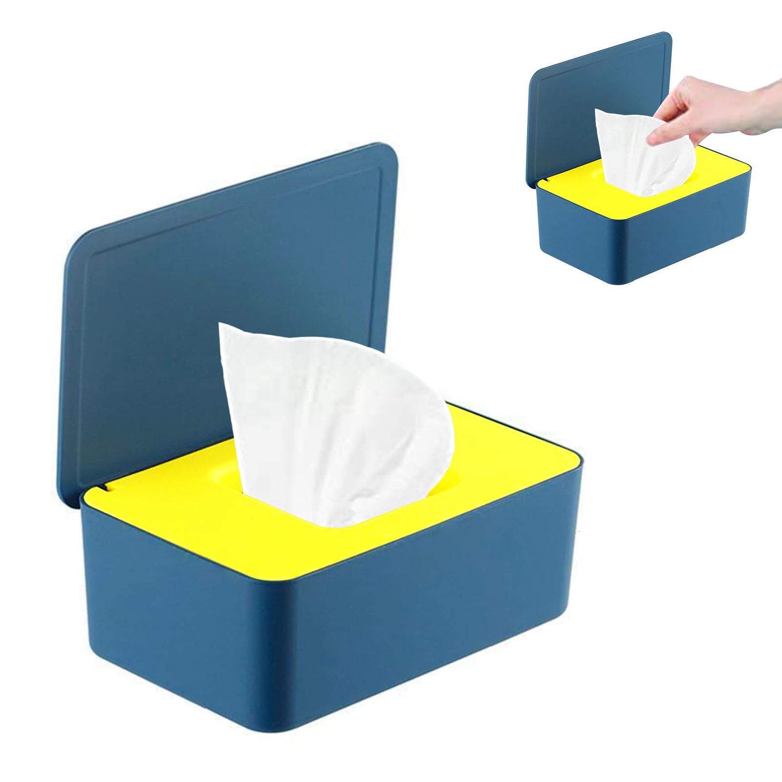 jiuzcare Feuchttücher Box, Feuchtes Toilettenpapier Box, Box für Feuchtes Toilettenpapier, Feuchttücherbox aus PP, Feuchttuchspender mit Deckel, 21 x 12,5 x 10 cm (Baby, Badezimmer, Blau Gelb)