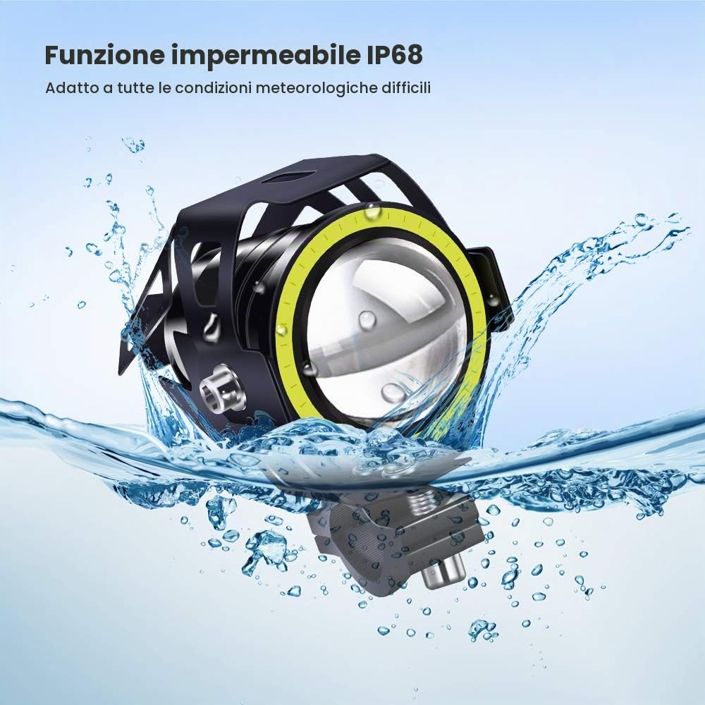 Fari Fendinebbia a LED per Moto con Halo Bianco e Interruttore a 3 Fili ON/ON/OFF,2PCS U7 Fari Anteriori DRL per Moto 12V 24V Luci Supplementari Impermeabili con Luce Stroboscopica Anabbagliante