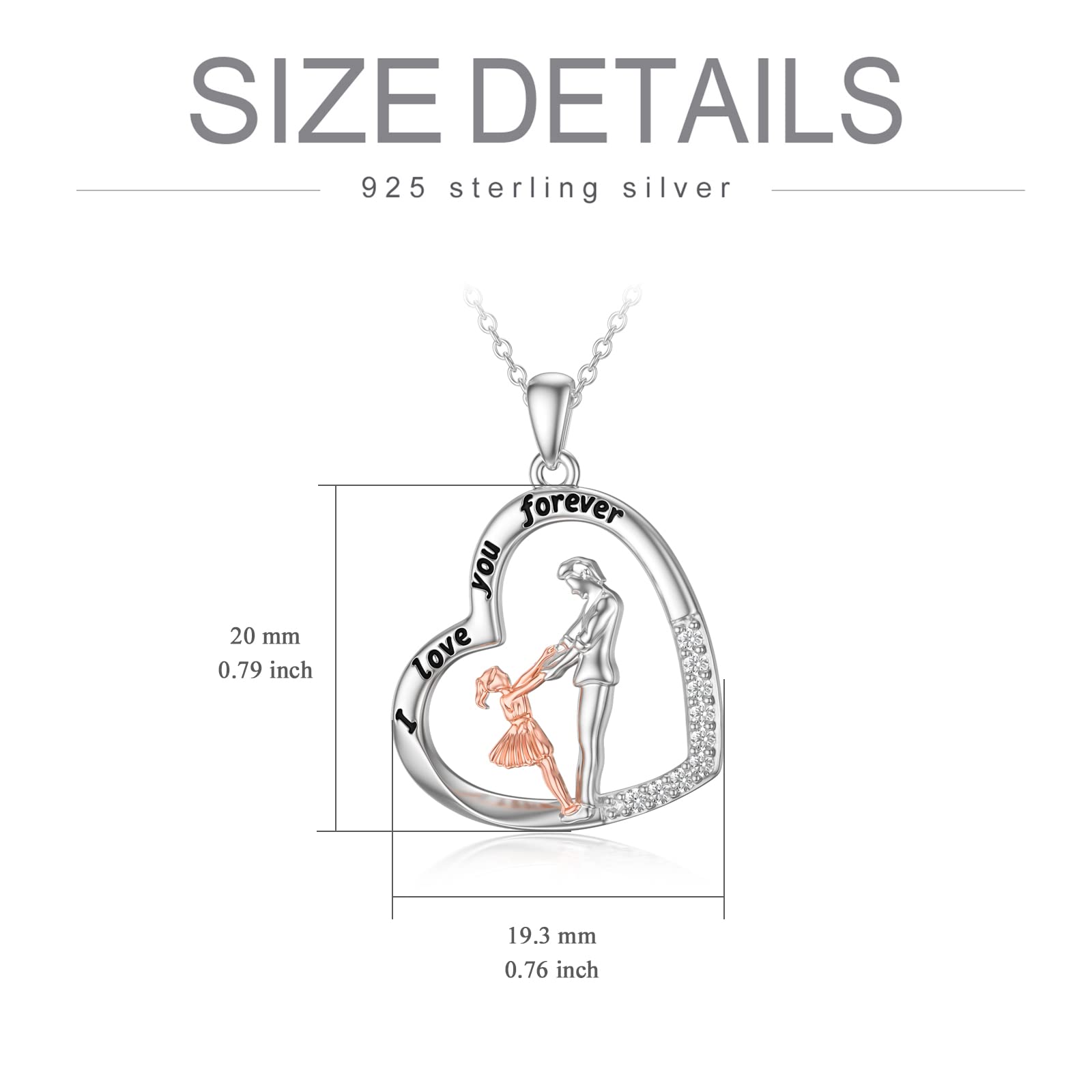 ROMANTICWORK Father Daughter Necklace Sterling Silver from Dad I Love You Forever Heart Pendant Jewellery Birthday Gifts for Girls