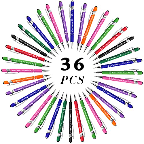 Personalized Pens Bulk with Stylus Tip 36 Pcs Custom Engraving Ballpoint Pens with Name Message Logo, Customized Gift Pens for Wedding, Graduation, Birthday, Christmas - Medium Point,Black Ink