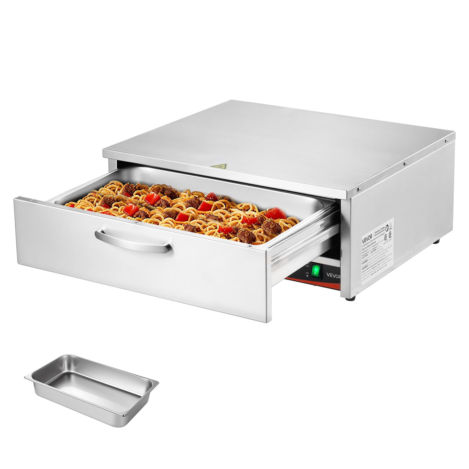 Condition photo showing New/Like New for vevor commercial electric drawer warmer, single-drawer stainless steel food warmer, freestanding compact warming drawer cabinet, 85°f–185°f wide temperature range, for restaurant, hotel & bakery