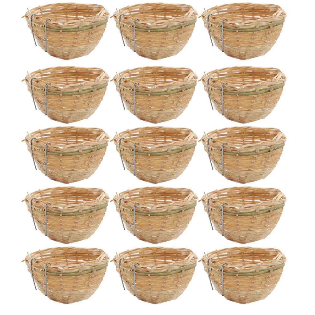Prasku Multicolor 15Pcs Pan Woven Bamboo Wicker Bird Bedding Nesting Cage