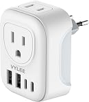 VYLEE Travel Plug Adapter, International Plug Adapter with 4 AC Outlets 2 USB Ports (2 USB C Port), Type C Power Adaptor Charger for the US to Most of Europe Iceland Spain Italy France Germany