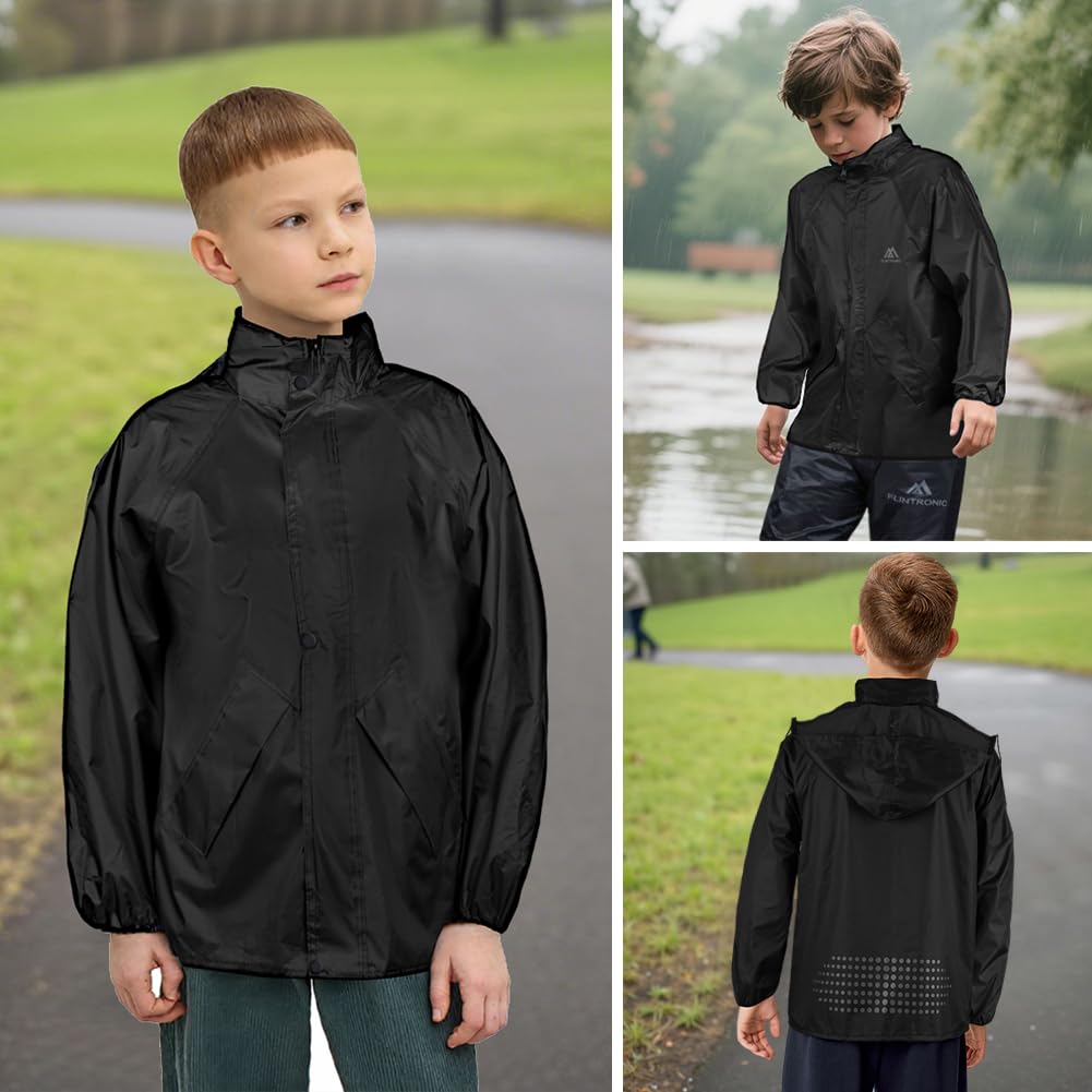 flintronic Chaqueta Para Niños, Chubasquero Impermeable Con Capucha, Cortavientos Niño Niña, Chaqueta Outdoor Running con Estuche