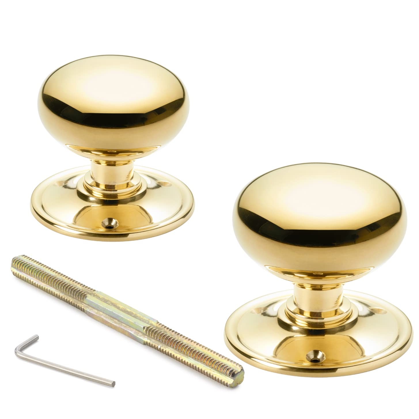 A.b Hardware 65Mm Solid Polished Brass Cottage Mushroom Style Rim Mortice Door Knobs Pair
