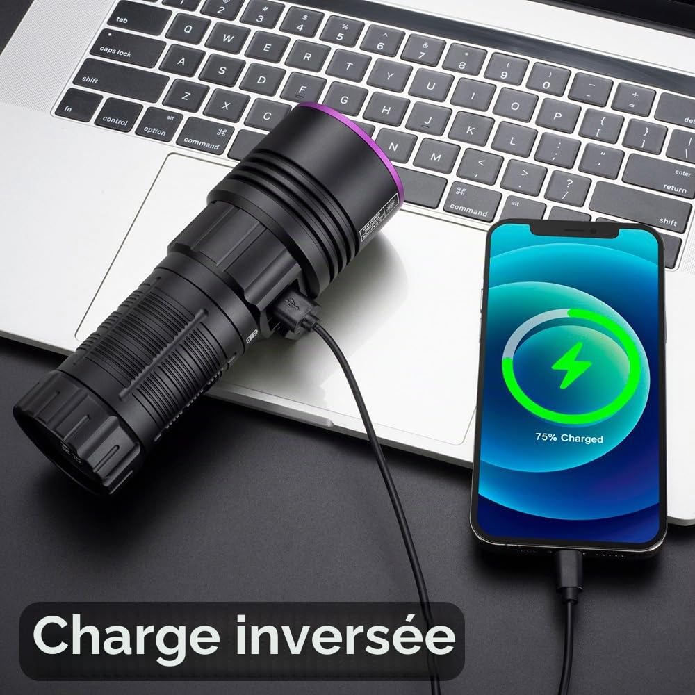 Alonefire SV117 70W Lampe Torche UV LED 365nm Puissante USB C Rechargeable Lumiere Noire Affichage Numérique pour Resine, Pêche, Scorpion, Minéraux, Ambre avec Lunettes de Protection UV, Batterie