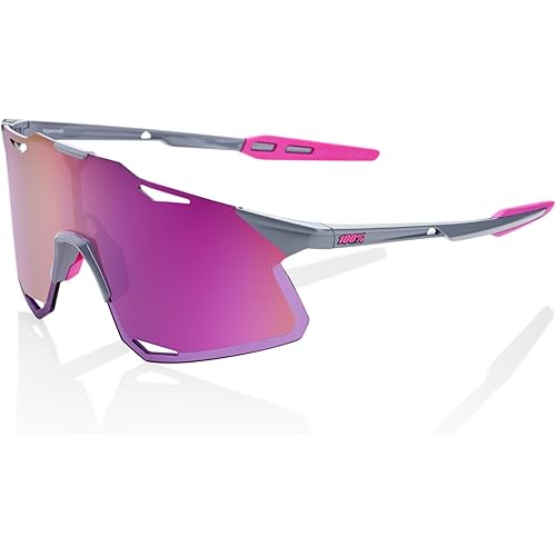 100% HYPERCRAFT Sport Performance Frameless Sunglasses (Gloss Light Grey - Purple Multilayer Mirror Lens)