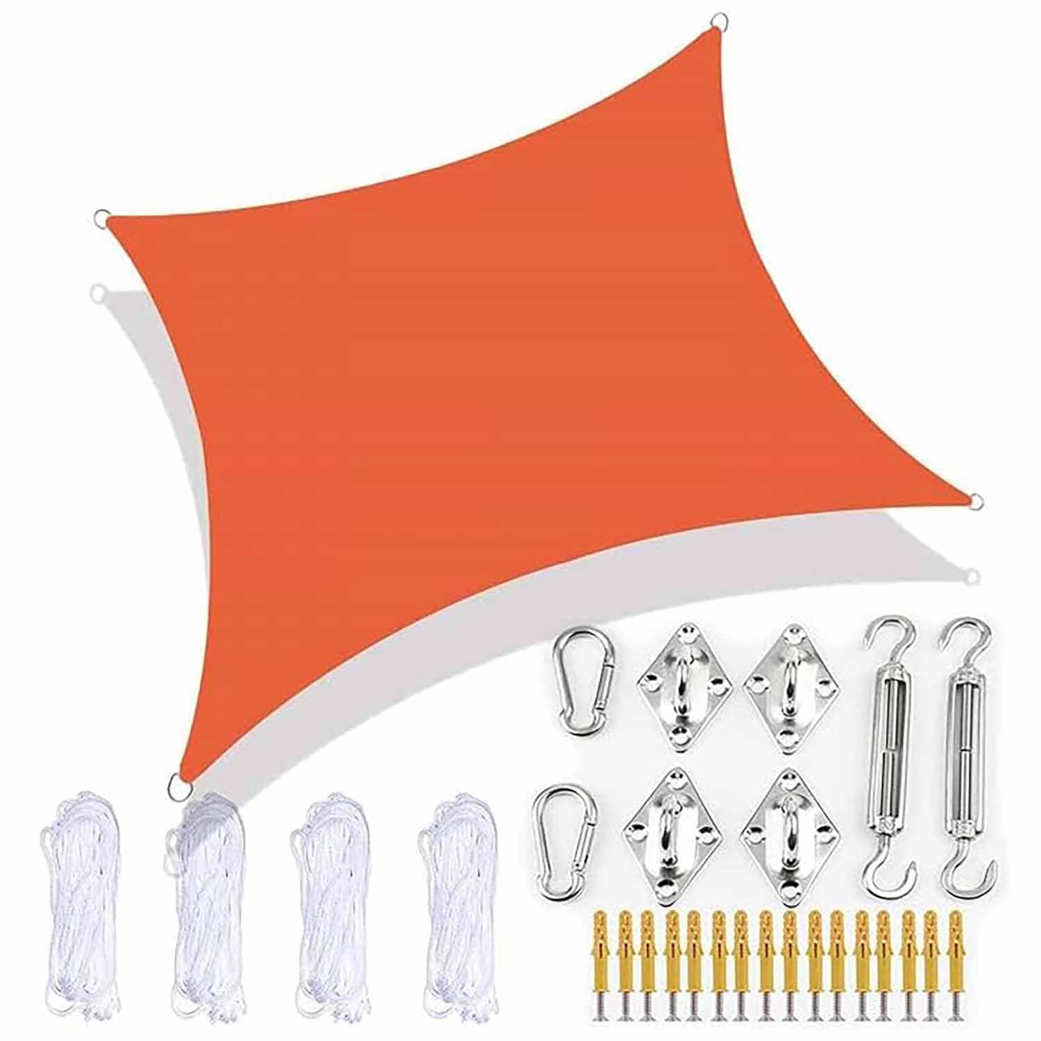 Ffsaacol Outdoor Shade Sail, Sun Shade Sails For Patio UV Blockage, Shade Sail Rectangle Waterproof with Fixing Kit, for Outdoor Patio Garden Pergola, Easy to Install E, 13x13ft/4x4m