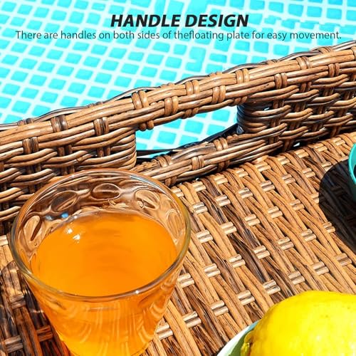 Vassoio da portata galleggiante in rattan per piscina idromassaggio e spiaggia, perfetto per bevande, brunch e feste estive, ideale per rilassarsi all'aperto e utilizzare le sorgenti termali