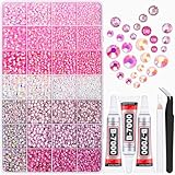 20000Pcs Pink Rhinestones for Bedazzling with B7000 Jewelry Glue, Resin Rhinestones for Crafting Crafts DIY, Bedazzler Kit Gems for Clothing Shoes Tumblers Fabric Nail Art Assorted Size 3/4/5/6mm