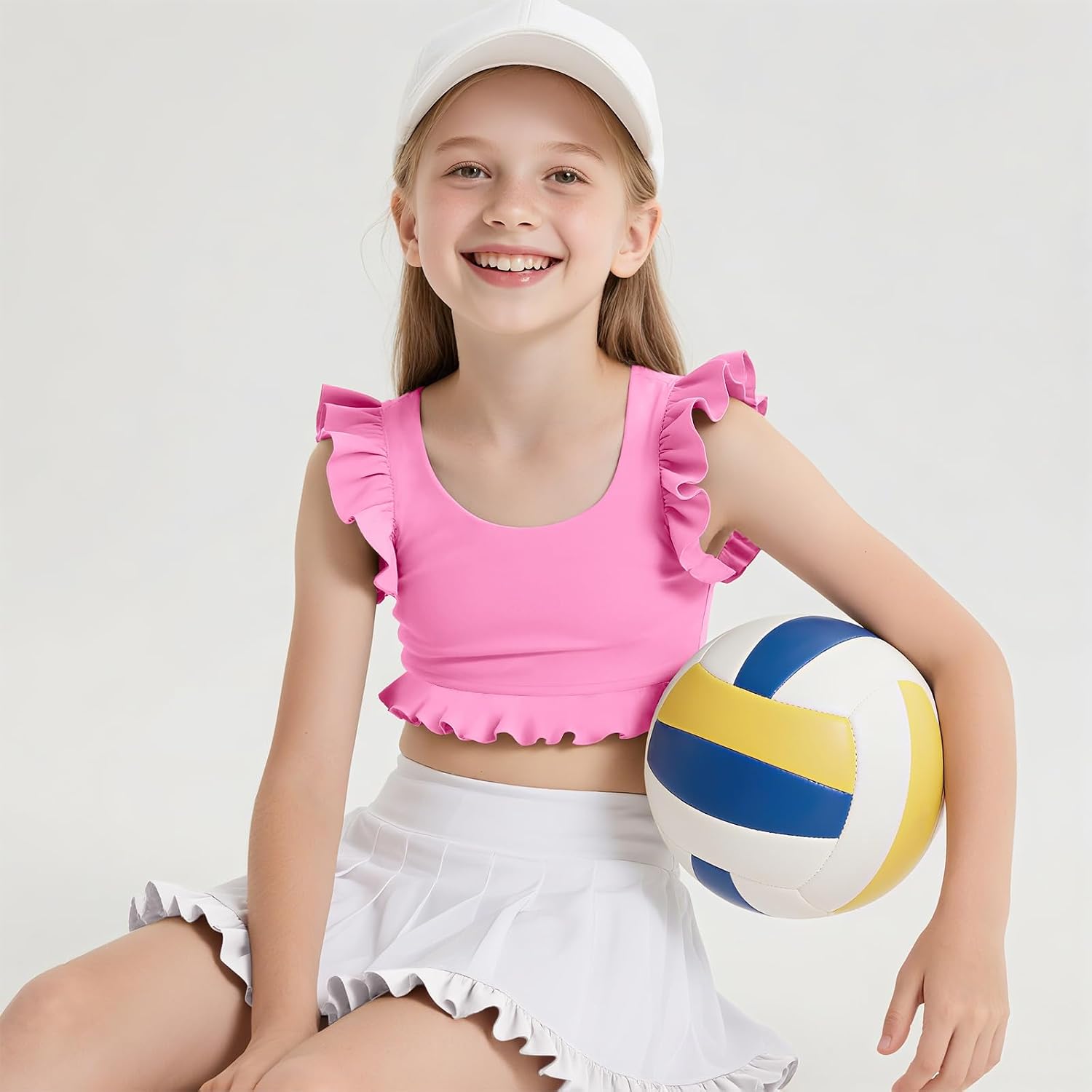 Girls Training Bra Athletic Sports Bra for Kids Cute Ruffle Comfort Dance Yoga Crop Tops 7-14 Years