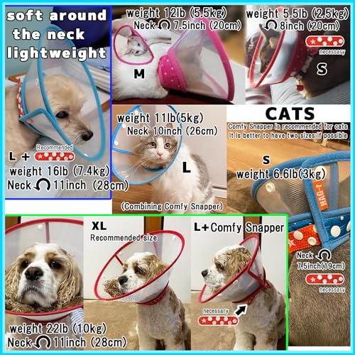 Image of Loosen Pochi Small Dog Cone with Supporters, Cat Cone, Adjust Dog's Neck to be 1inch Wider When Sleeping(Blue, Comfy Snapper Set-XL)