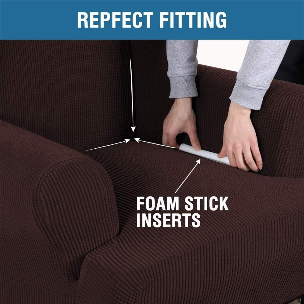 Stretch Wingback Covers Armchair Covers Wing Chair Slipcover 1-Piece Spandex Sofa Slipcovers Furniture Protector for Living Room (Color : Brown)