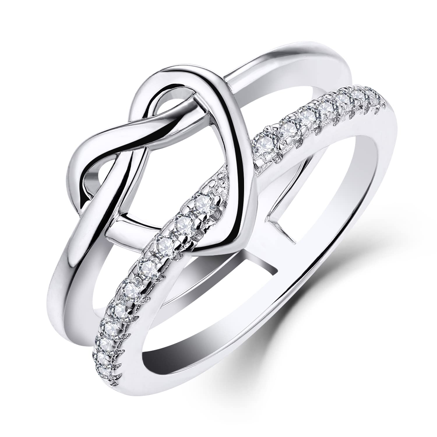JO WISDOM Anillo de plata de ley 925 para mujer, diseño de corazón infinito, circonita cúbica, joyería para mujer