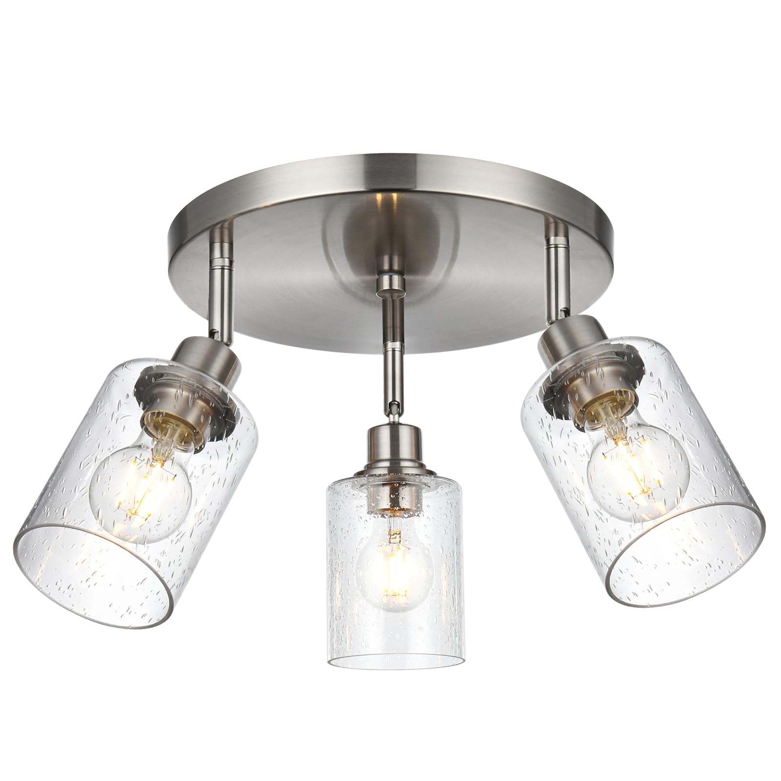 3 Light Contemporary Track Lighting Kit Brushed Nickel Round Ceiling Spot Lighting with Adjustable Light Heads, Modern Kitchen Track Light Fixtures for Kitchen Living Room Bedroom
