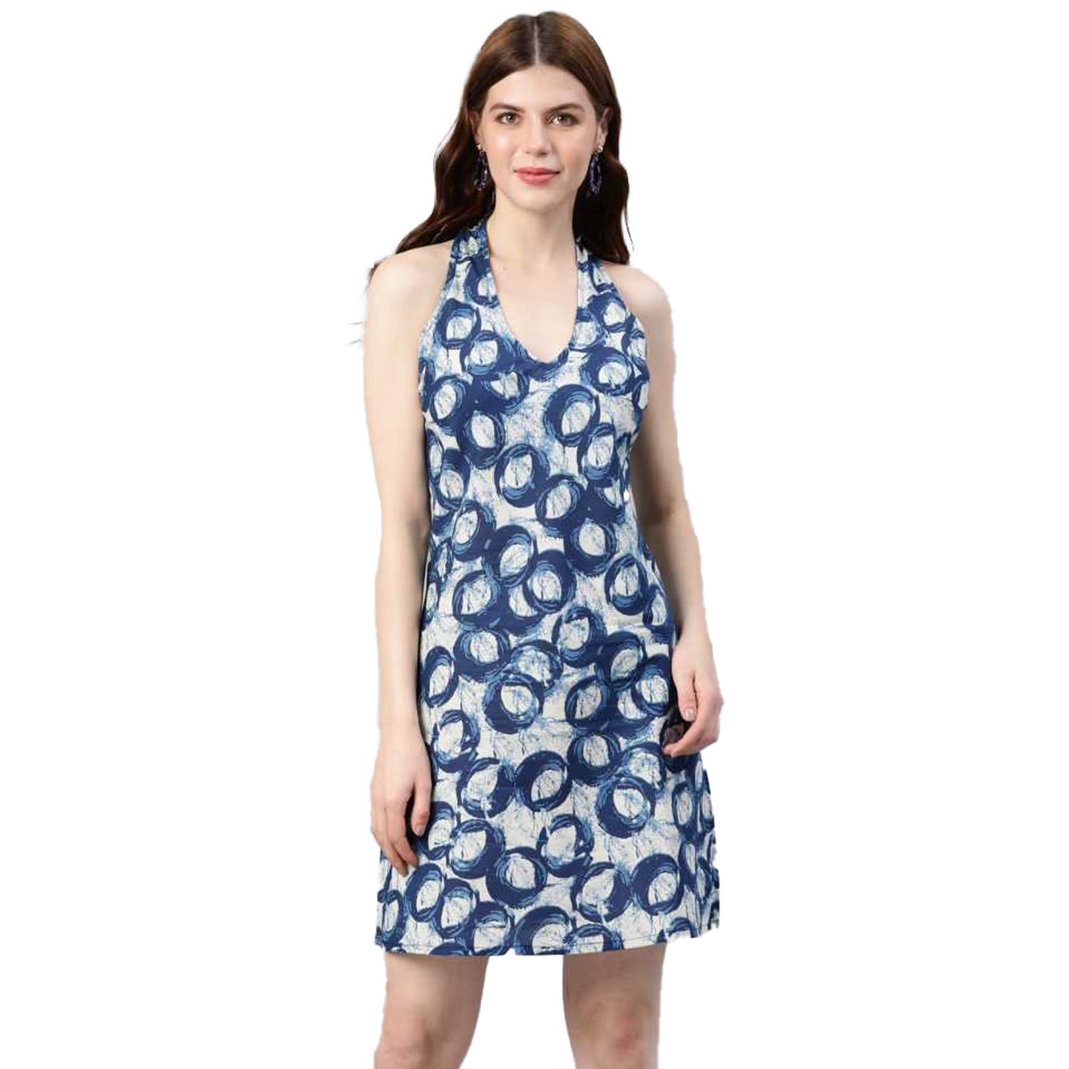 Yash Gallery Women's Cotton Geometric A-Line Knee-Length Dress for Women