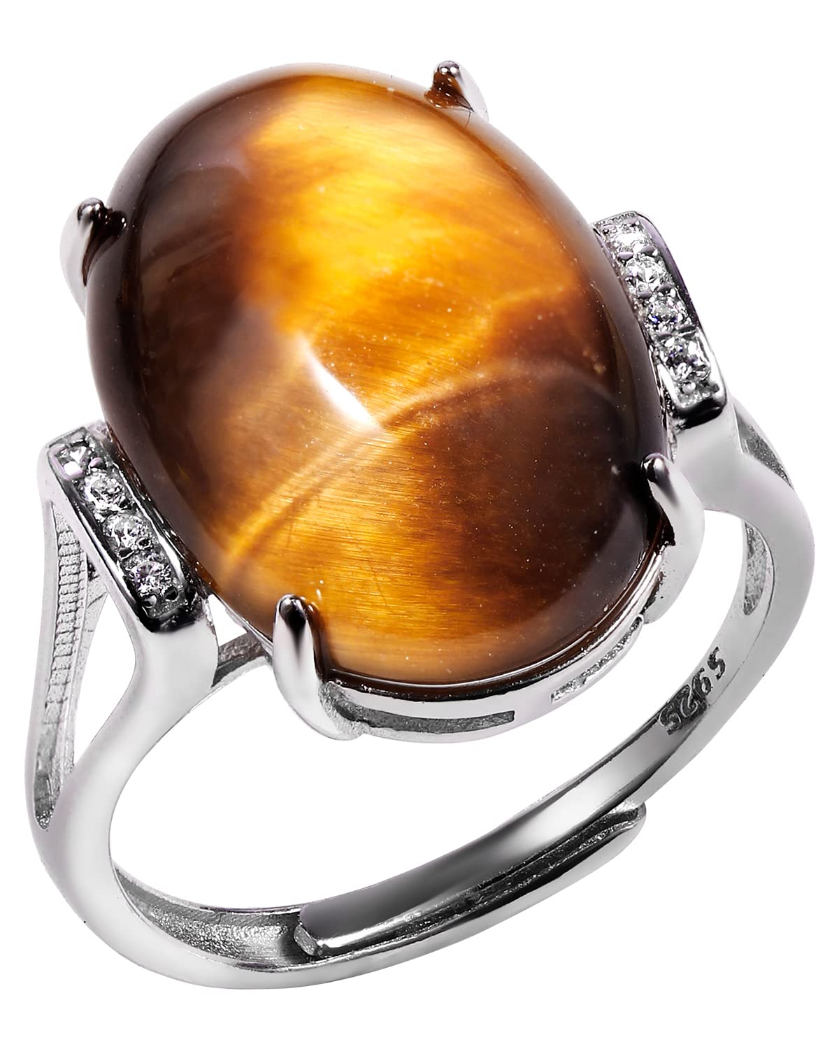 Anillos de plata de ley 925 para mujeres y hombres, anillo de ansiedad con piedra de ojo de tigre auténtica, ajustable, joyería unisex (7-10#), Piedra, Ojo de tigre