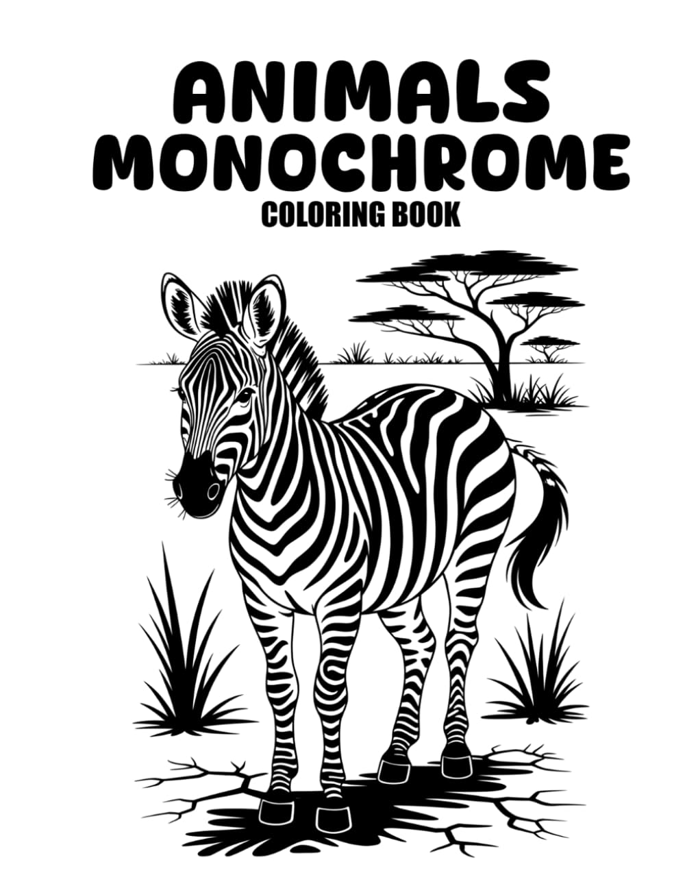 Animals Monochrome Coloring Book: Relaxing Monochrome Animal Designs for Mindful Coloring, Stress Relief, and Creative Calm