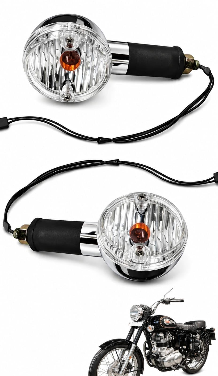 Indicator Light for Bullet Bike | Heavy Chrome Body with White Plain Glass | Copper Wire Turn Signal Indicator with Heavy Nut Fitting (Pack of 2)-image-25