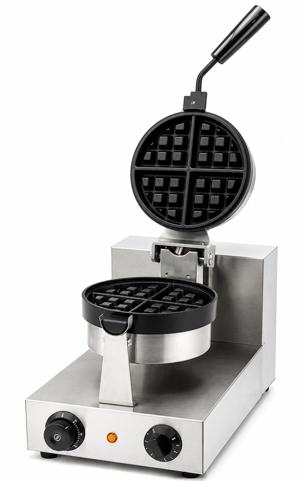 Commercial Round Belgian Waffle Maker, Stainless Steel | Non-Stick Plates, Rotatable Design, Dual Control Knobs, Commercial Grade, Electric Powered-image-41